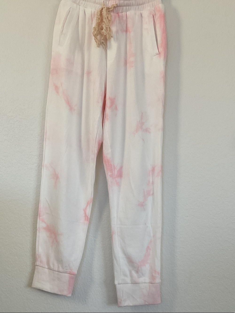 POL White and Light Pink Tie-Dye Jogger Pants style number ELP101A